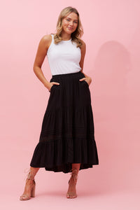 MIDI TIERED SKIRT WITH POCKETS