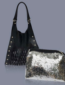 SHOULDER TOTE WITH SEQUIN INNER POUCH