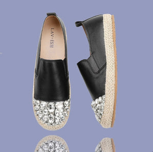 LEATHER JEWELLED SLIP ON SNEAKERS